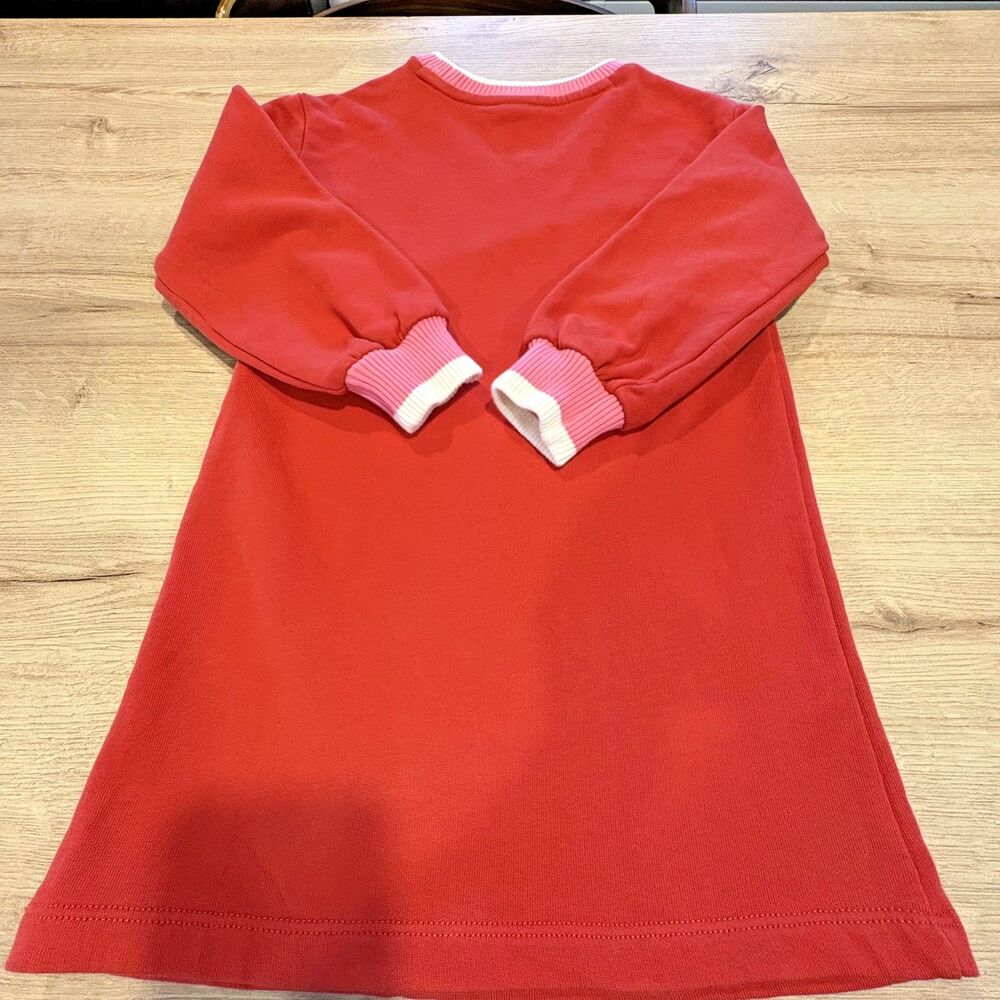 Hanna Andersson Girls Red French Terry Sweatshirt Dress Pink Striped Trim US 4